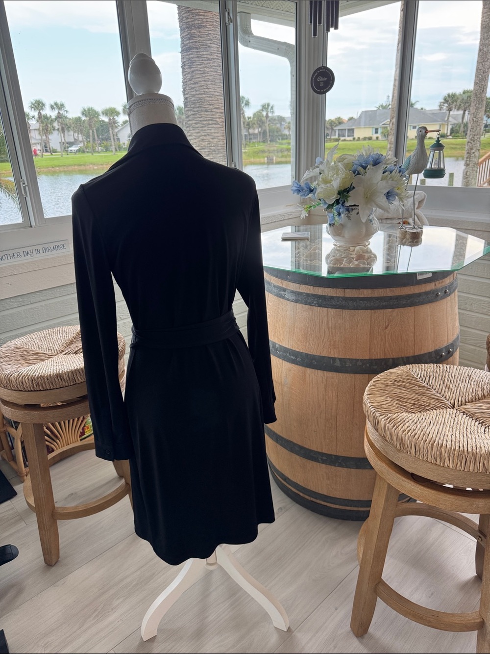 Calvin Klein Black Long Sleeve Wrap Dress with Tie - Picture 2 of 4